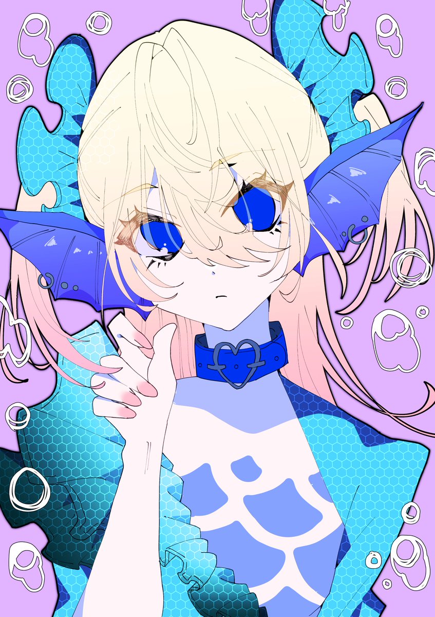 head fins 1girl solo blue eyes collar looking at viewer monster girl  illustration images