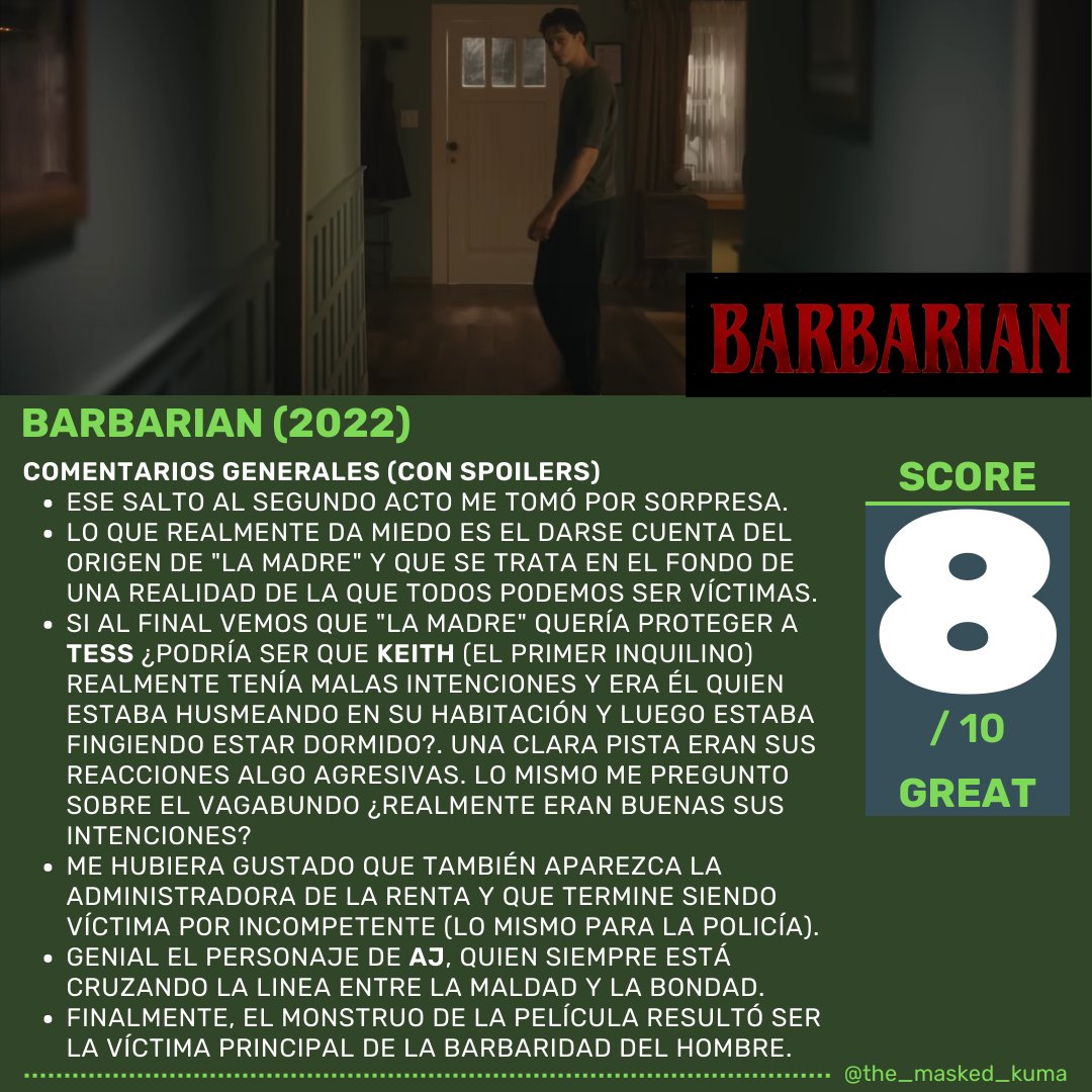 #barbarian (2022) THOUGHTS/IMPRESIONES!

ANOTHER MOVIE ON THE 2022 LIST OF BIG SURPRISES FOR HORROR CINEMA.

#movies #films #moviereviews #filmreviews #oscars #bestmovies #bestfilms #hollywood #barbarian #billskarsgard #justinlong #georginacampbell #richardbrake #zachcregger