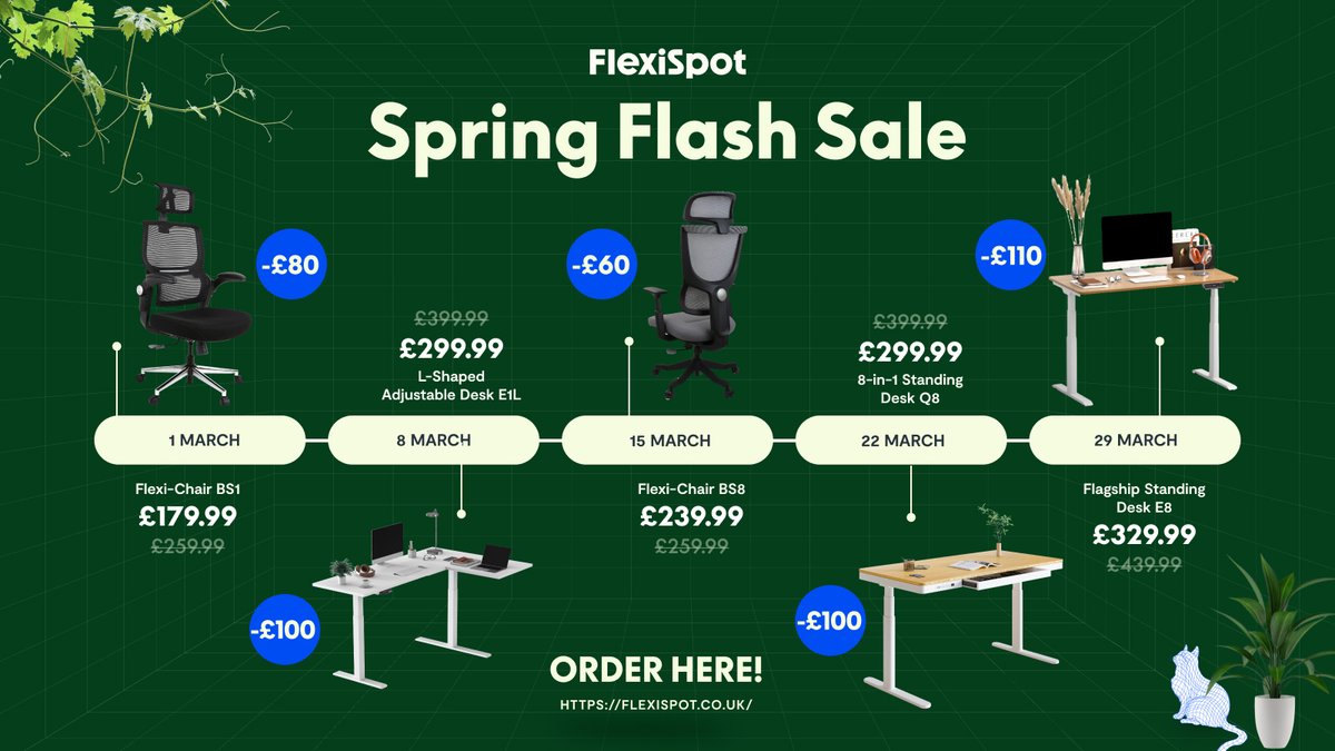 Spring Flash Sale is about to start! Click the link in Bio to give an upgrade to your workspace!

We are also giving away a ￡300 FlexiSpot Gift Card for today and every TUESDAY in March!

To win:
✅Follow <a href="/FlexiSpotUK/">FlexiSpot.UK</a> 
✅RT &amp; Tag 1 friend

Giveaway ends in 24h, for UK &amp; Ireland