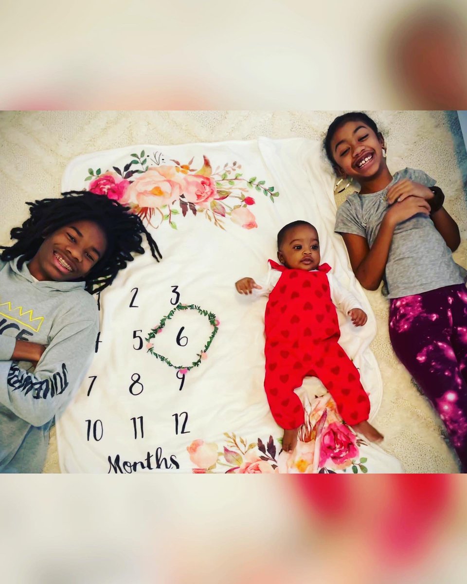 And just like that, six months have gone by. Halfway to her first birthday party. We got big sis and big bro to take a couple of pics with her… big bro thinks folding his arm makes him look cooler for this photo. Lol. I told him his sisters make him look cooler.