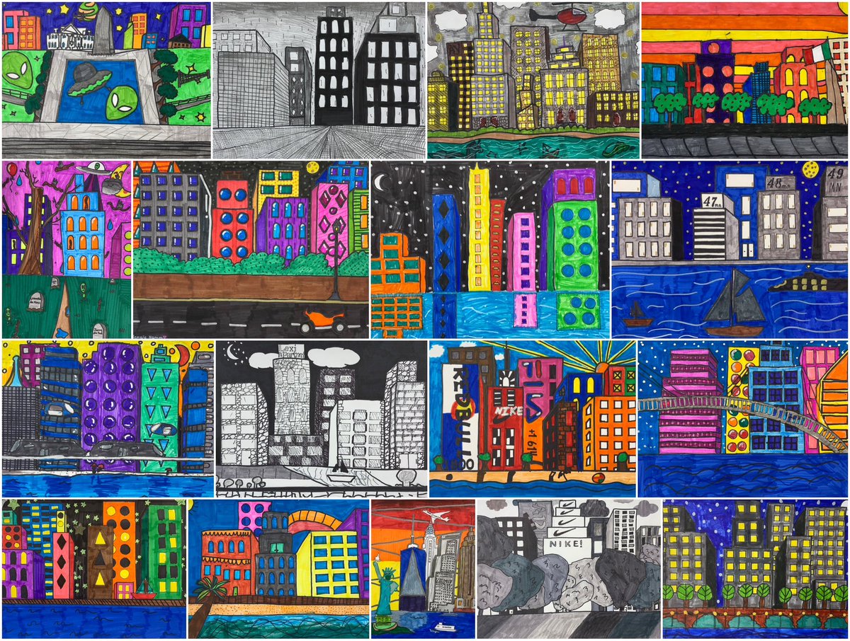 naplsart's tweet photo. Check out these awesome @napls_is 4th grade 1-pt perspective cityscapes! https://t.co/zue69bHhBE