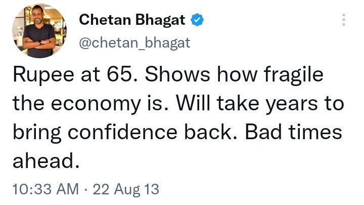 pushpendrakum's tweet photo. Rupee at 65. Shows how fragile the economy is. Will take years to bring confidence back. - Bad times ahead

When bitcoin was under $16k - Bitcoin is dead now. https://t.co/dRh1yehStH
