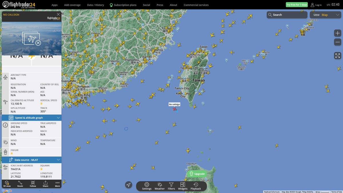 AIYeyENGDdJkjTr's tweet image. Feb. 27, 2023
#South China Sea #Taiwan #ADIZ 

Chinese military aircraft entered Taiwan's ADIZ

#NoCALLSIGN #7A431A PLAAF Unknow Aircraft