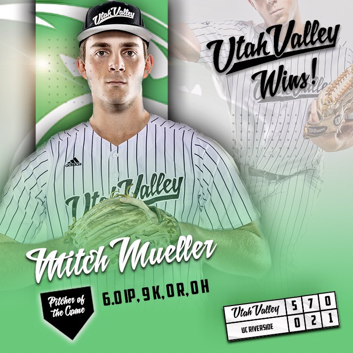 UVUBSBRecruits's tweet photo. 🚨PLAYERS OF THE GAME🚨

Game 1 win

@mitch_mueller19 with 6 IP, 0 H &amp; 9 K!

@CameronRowe2022 with his first career hit, and the CG Shutout behind the dish

Other notables:
🏔️@pa77y_mills 2-4, 2 HR
📈 @lacalhal13 1-2, 2 R, 2 BB
🏔️ @reecerodabaugh3 2 IP, 2 H, 0 R https://t.co/sgxAKAwY82