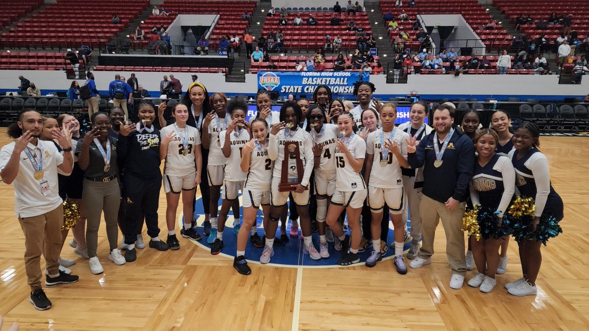 MiamiLadyBaller's tweet photo. 2 Former Miami Lady Ballers win State Championship w/ @AquinasRaiders Girl's Basketball playing 4 @CoachBerens in the 6a class.  This was 3peat at States for STA.  Congrats Young Ladies!!  #WinnersWin #WeNotMe https://t.co/yF5L9gTmnO