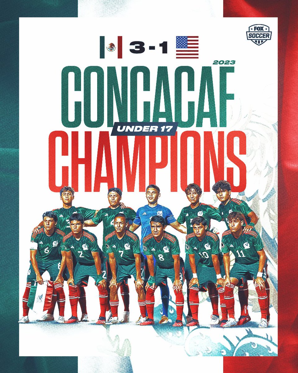 FOXSoccer's tweet photo. 🇲🇽@miseleccionmxEN defeats USYNT 3-1 to win the 2023 Concacaf U-17 Championship title! 🏆 https://t.co/Egx3auywN4