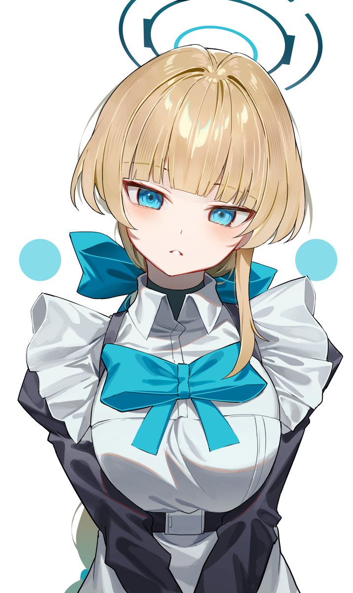 1girl solo halo blonde hair breasts blue eyes bow  illustration images