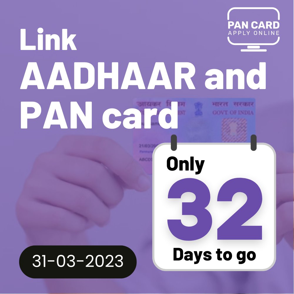 pancardao's tweet photo. Just 32 days left to link PAN Card and aadhaar
Why is it Important to Link Your PAN Card and Aadhaar Number?
Step-by-Step Guide to Link Your PAN Card and Aadhaar Number
What are the consequences of not linking PAN and Aadhaar?
FAQs
https://t.co/EYp5vT5Rfm
#linknow
#pancard https://t.co/5tayNjSdDv