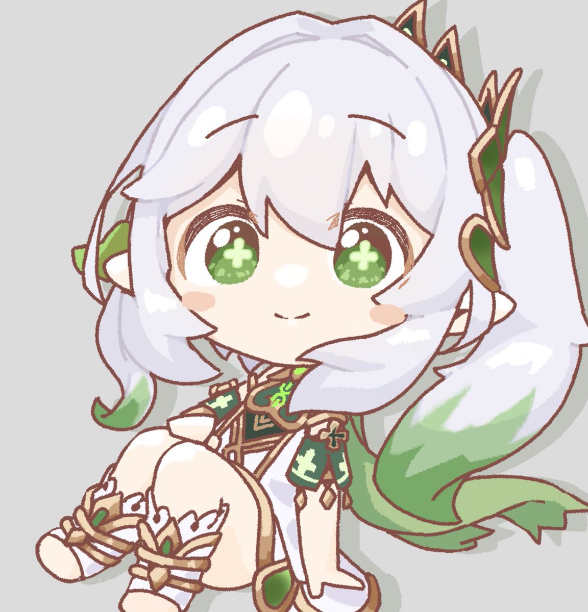 nahida (genshin impact) 1girl green eyes solo smile side ponytail chibi dress  illustration images