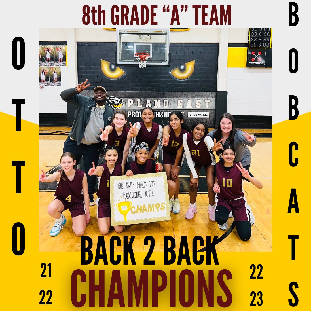 AnChavez13's tweet photo. Congratulations to both of the Otto 8th Grade Basketball Teams for bringing home the gold.  A special congratulations to the girls for being the first team at Otto to win back 2 back championships!  @planoeastbasketball @PESHGirlsHoops @PISDAthDept @ottobobcats @OttoMiddlePTA https://t.co/bW0ovbKMxZ