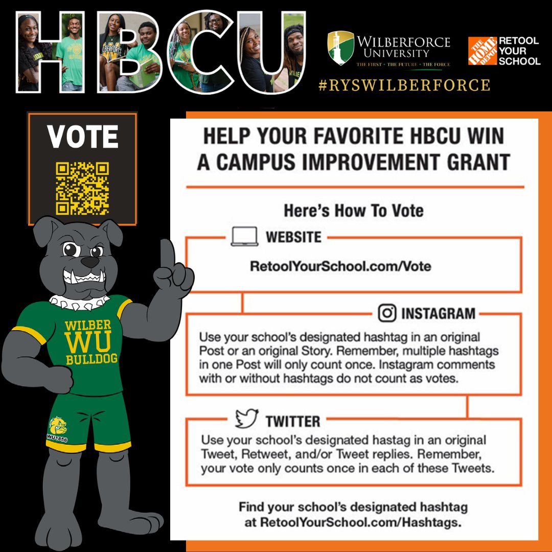 Get ready WU, it's almost time to vote! There are several ways to vote: on the Retool Your School website, on Instagram, and on Twitter. Vote as many times as possible! Vote non-stop starting, February 27 through March 26.
#RYSWILBERFORCE