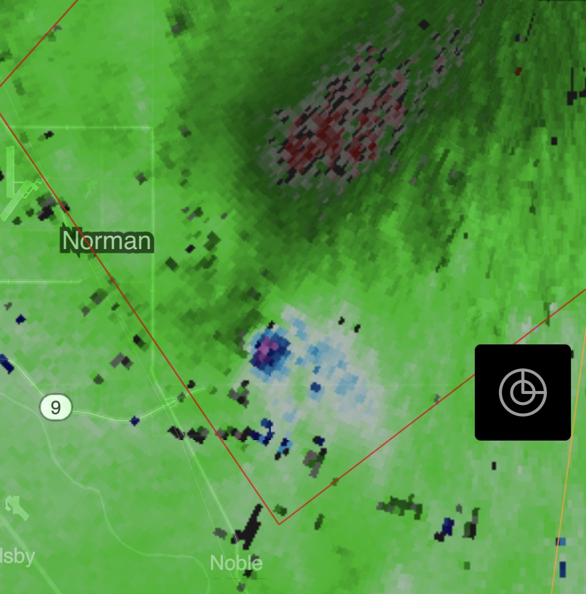 MatthewCappucci's tweet photo. DESTRUCTIVE TORNADO on the ground near the northern end of Lake Thunderbird in Norman. 

This is likely a STRONG tornado. It is confirmed and is causing damage as we speak. 

REMAIN IN SHELTER. https://t.co/o2X3bYigIo