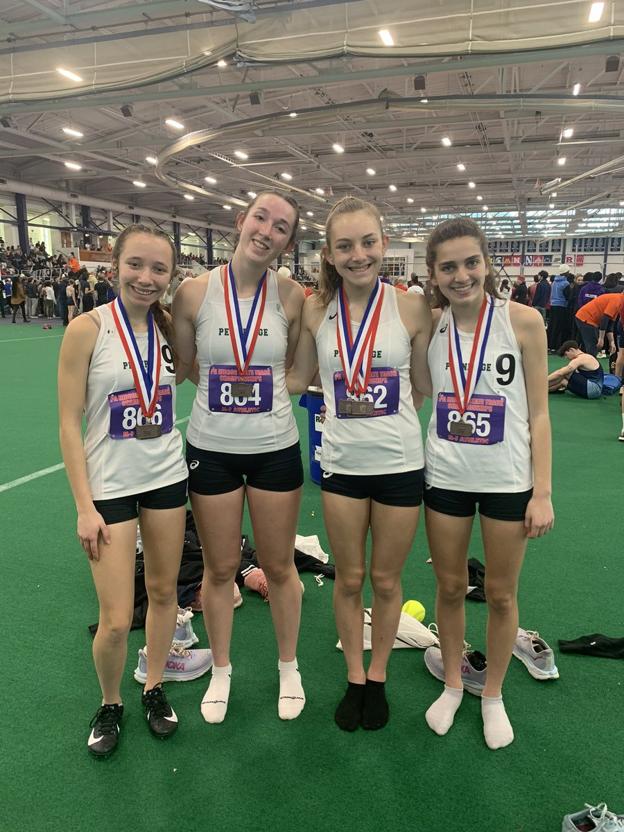 Sooo #PennridgeProud of these girls and their accomplishments at the #StateChampionships today!! 💚🏅💚🏅 3rd in the State for the 4x800 relay, Ashley finished 7th for the 800m, and they took 7th in the DMR!! @RobLandis14 @PennridgeSD @PennridgeSports @PennridgeHS