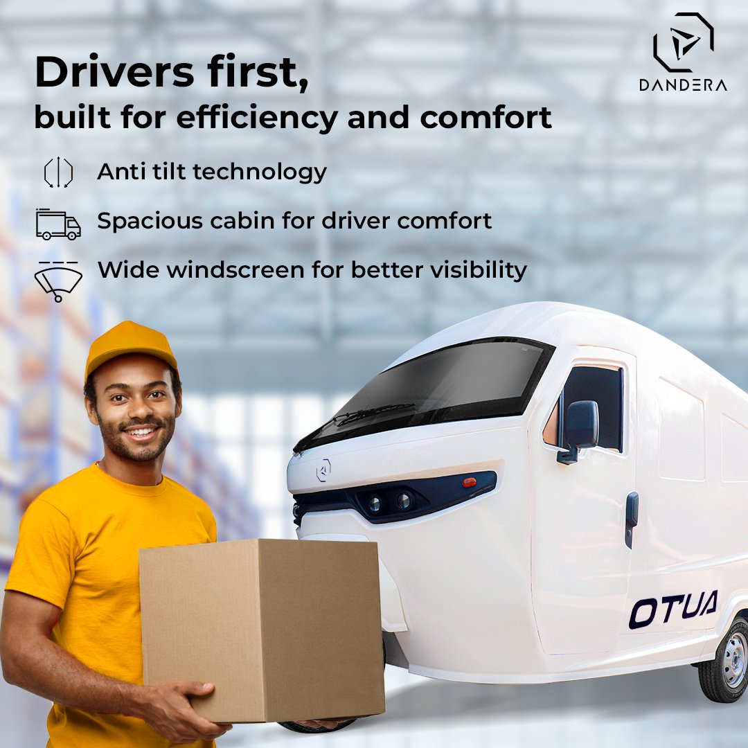 OTUA - built for the ultimate driving experience with features like Anti-Tilt Technology for stability, a spacious cabin for comfort, and a wide windshield for optimal visibility. Upgrade your driving experience today. #DriveForMore  #Sustainable #EV #CargoEV