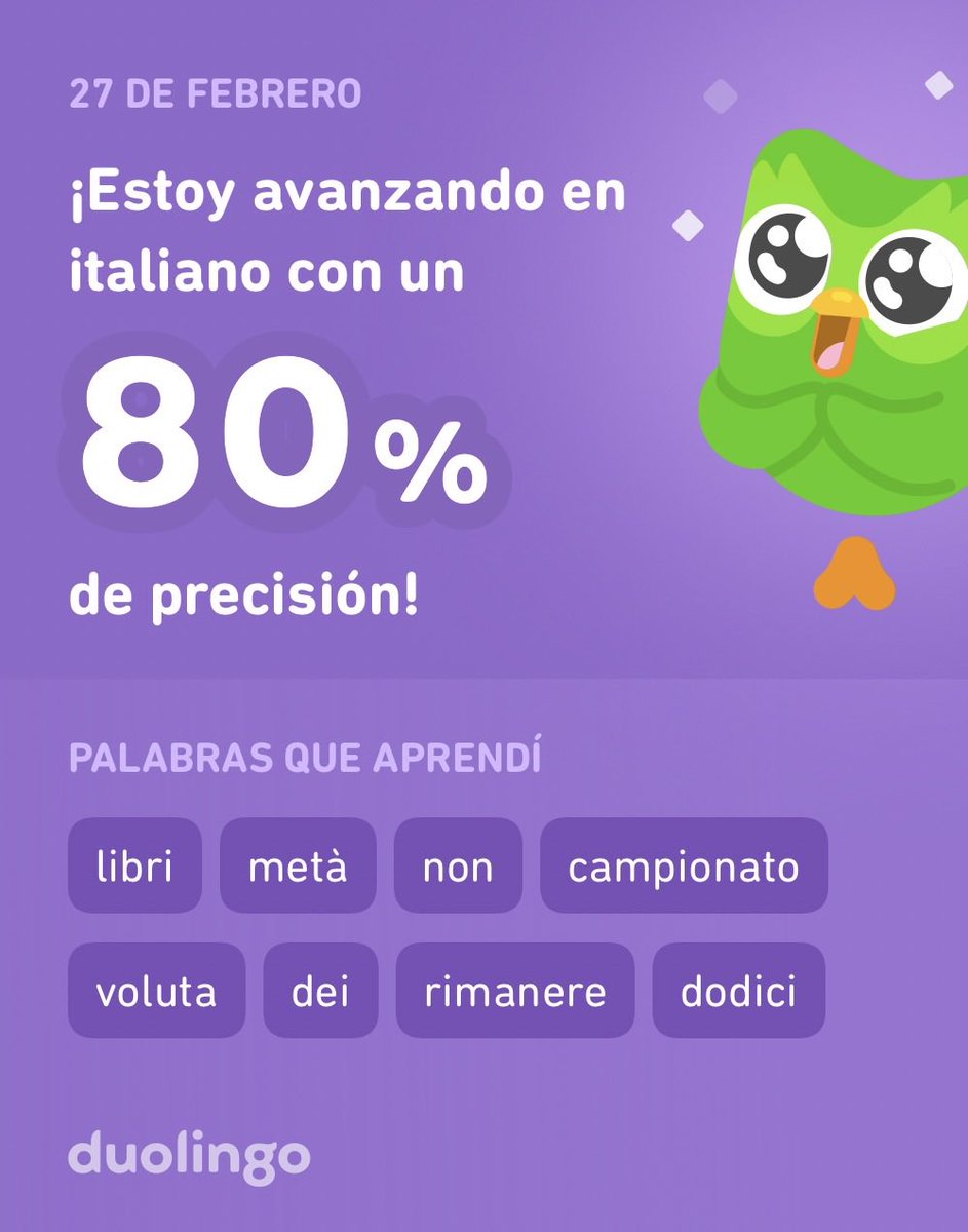 ¡Estoy aprendiendo italiano en Duolingo! Es gratis, divertido y efectivo.