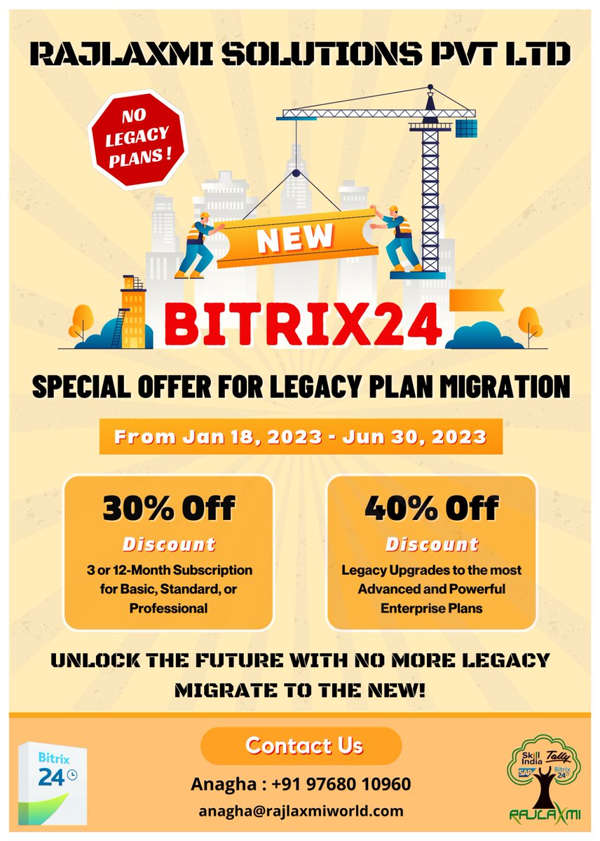 rajlaxmiworld's tweet photo. Migrate to the future and save with our Bitrix24 Legacy Plan Migration Offer!

#Bitrix24 #migrationoffer #legacyplan #LegacyPlanMigration #DiscountOffer #Bitrix #bitrix24crm #bitrix24partners #migrationplan #LegacyPlan #specialoffer #specialoffers #bitrix24in #bitrix24india https://t.co/wapO5yavS9