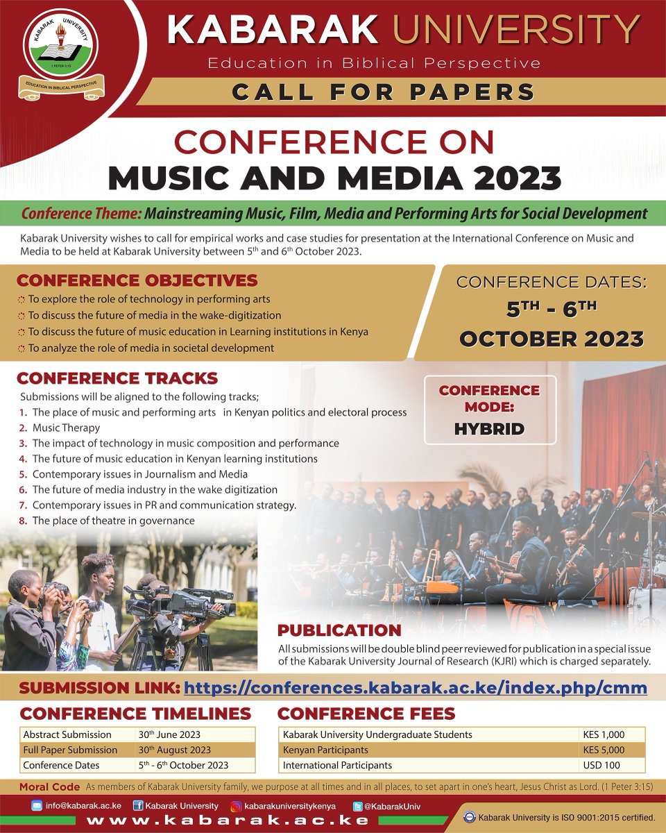 Jam out to the tunes of academia by joining us at the <a href="/KabarakUniv/">Kabarak University</a> International Conference on Music and Media, 2023

#CFP2023 #conference #Music #Media #SMM