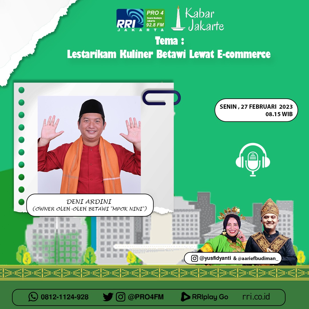 DeniArdini's tweet photo. Sambil ngopi pagi, kite ngomongin Kuliner Betawi.. Pantengin RRI @pro4fmjak
@Pro4Jakarta

#DeniArdini https://t.co/0BgUjj5ujI