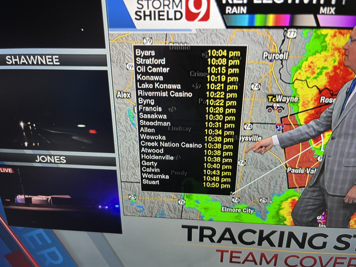 Arrival times for storm that has produced Tornado . #okwx