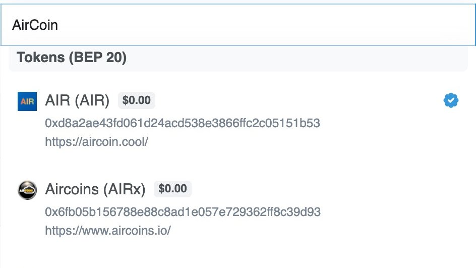 AirCoinreal's tweet image. [ANN] #AirCoin Updated on @bscscan 

✅ $AIR Blue Checkmark verified
✅Search #AirCoin from search bar
✅Smart contract verified
✅Socials, links and logo added

More info here👇:
bscscan.com/token/0xd8a2ae…