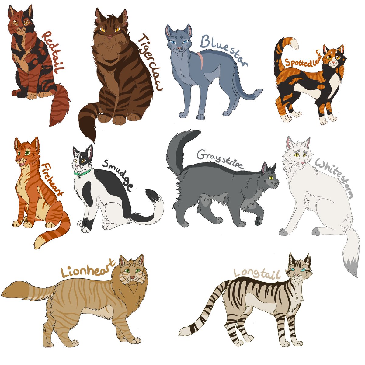 ArcanDoom's tweet photo. Warriors Cats designs batch #1 and #2! Turned out good as far as being done on a phone but they'll be revamped on a graphics tablet later on! 

#WarriorsCats #Cats #Spottedleaf #Bluestar #ThunderClan #WarriorsArt https://t.co/I0sApaWzBD