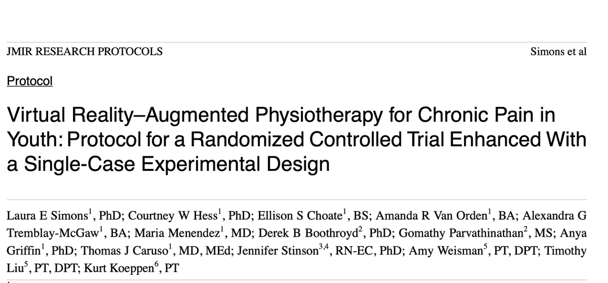 Love to see it! 👏👏

VR infused #physiotherapy for #adolescents with #chronicpain - and what a power-house of a team. Can't wait to see the results of this study!

@Laura_Simons @ChoateEllison @DrJenStinson @Dr_CWHess

doi.org/10.2196/40705