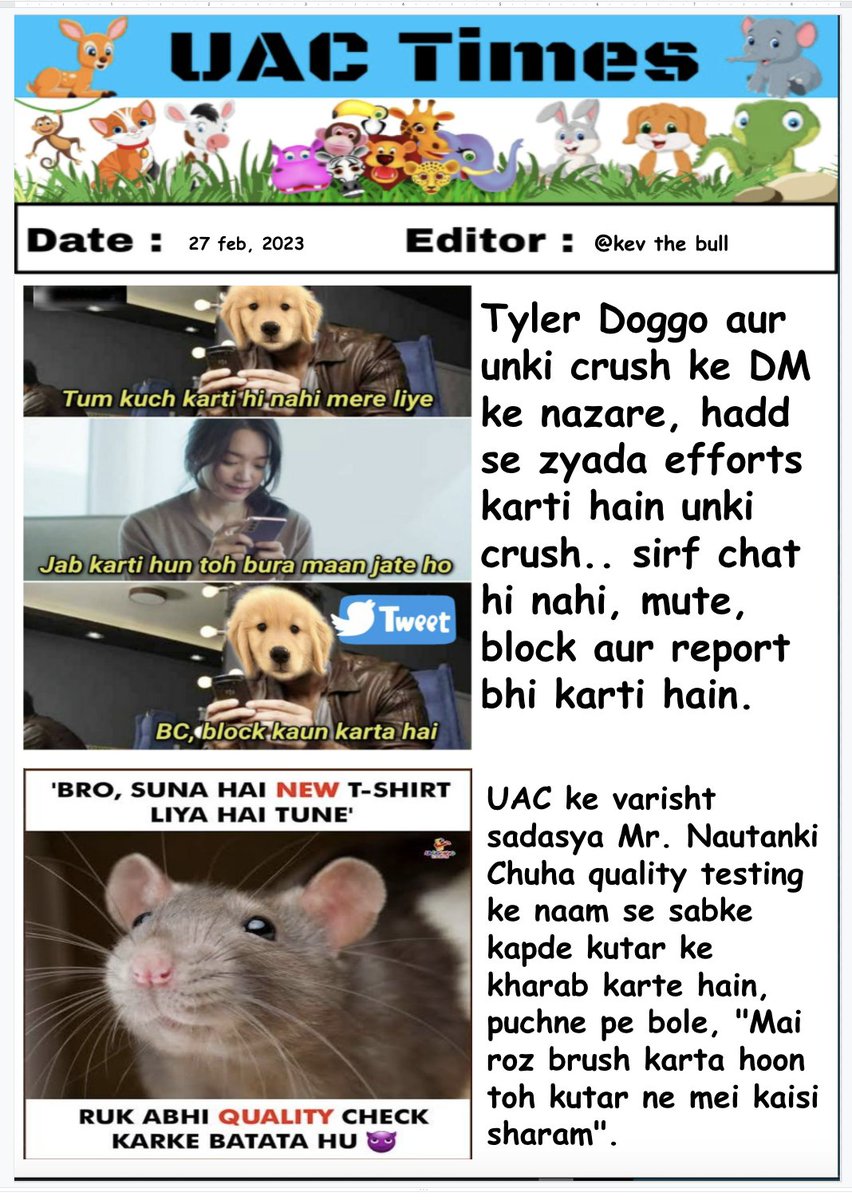 uac_times's tweet photo. आज की mind blowing समाचार!
President: @Croco_indic
Emditor: @ilikesnow00
Chor Reporters: @King_Dogxxter @i_am_BilliAm_ @rajneta_hamthi @__Saffron_Fire_ @Goru3112 @mini_tiwari_ @Aamani_03
#UACTimes ❤️🙏 https://t.co/xllWSA5nwD