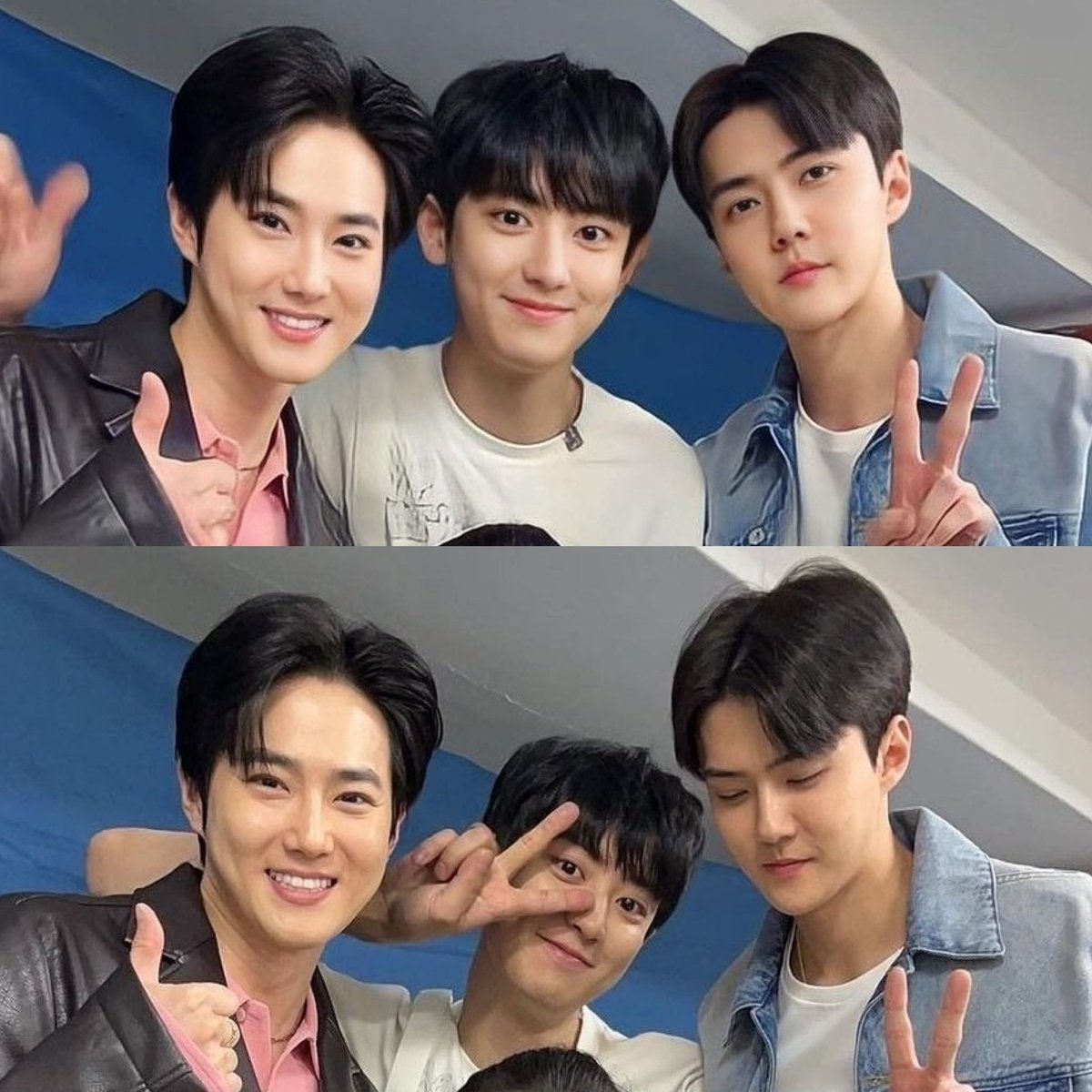 kokokbop's tweet photo. SUHO CHANYEOL AND SEHUN!! 💙🤍 https://t.co/A4caZSwd49