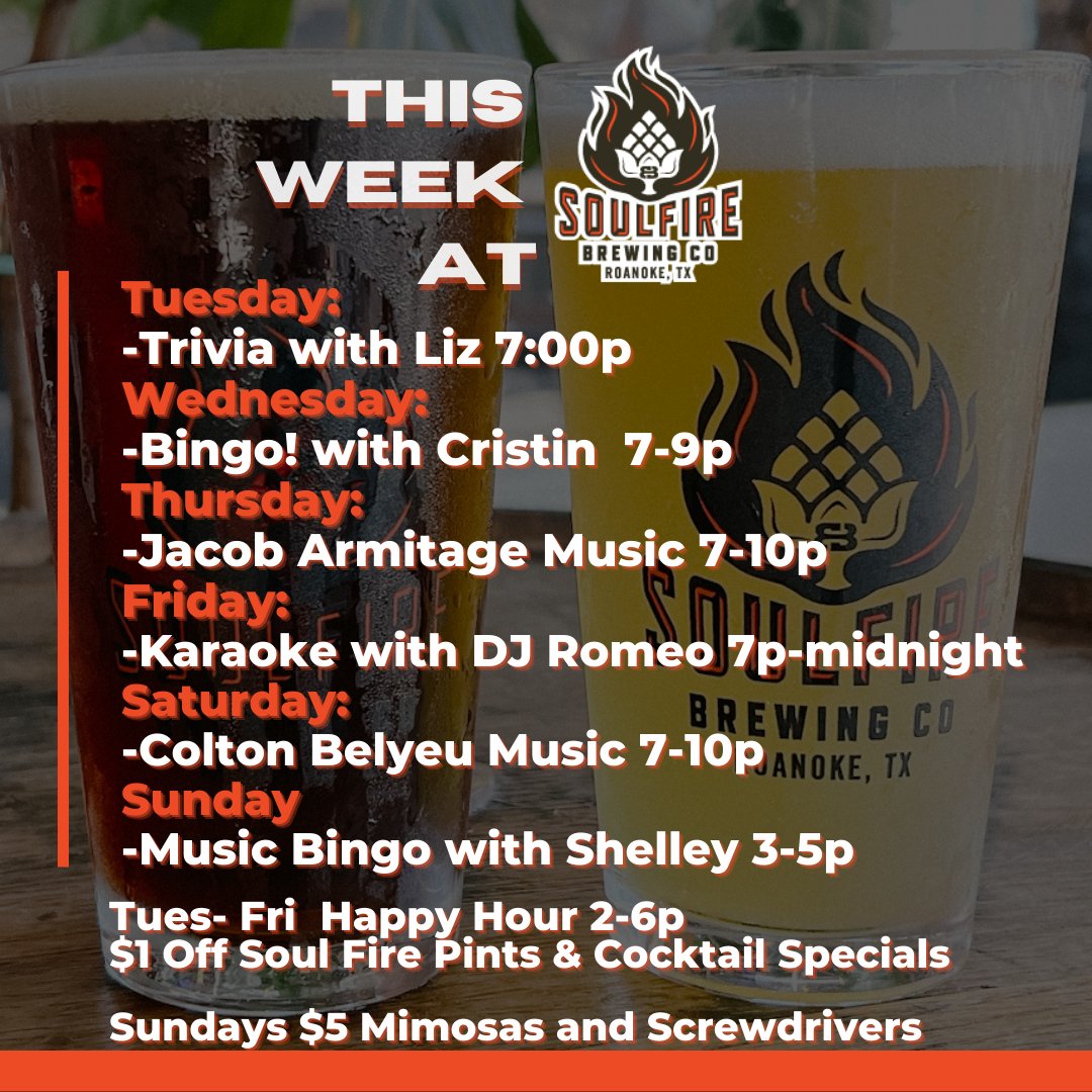 🔥 This Week at Soul Fire Brewing: #roanoketx #dfwthingstodo #fortworthfun