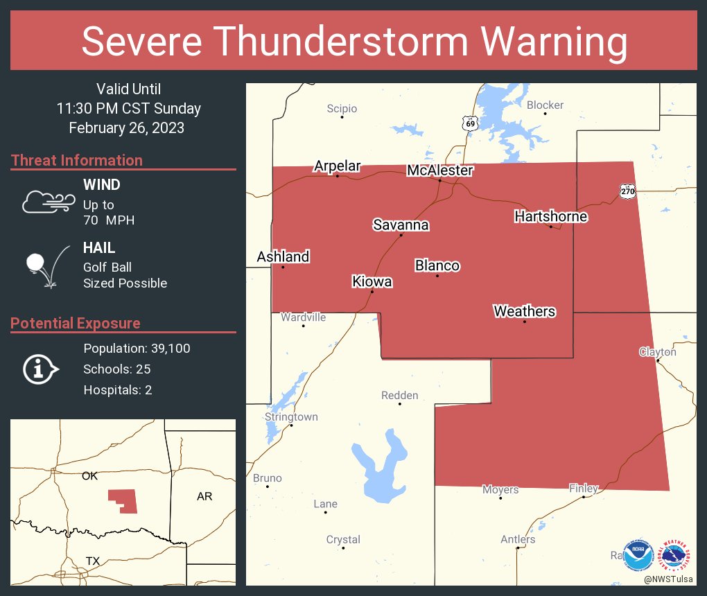 NWS Tulsa on Twitter "Severe Thunderstorm Warning including McAlester