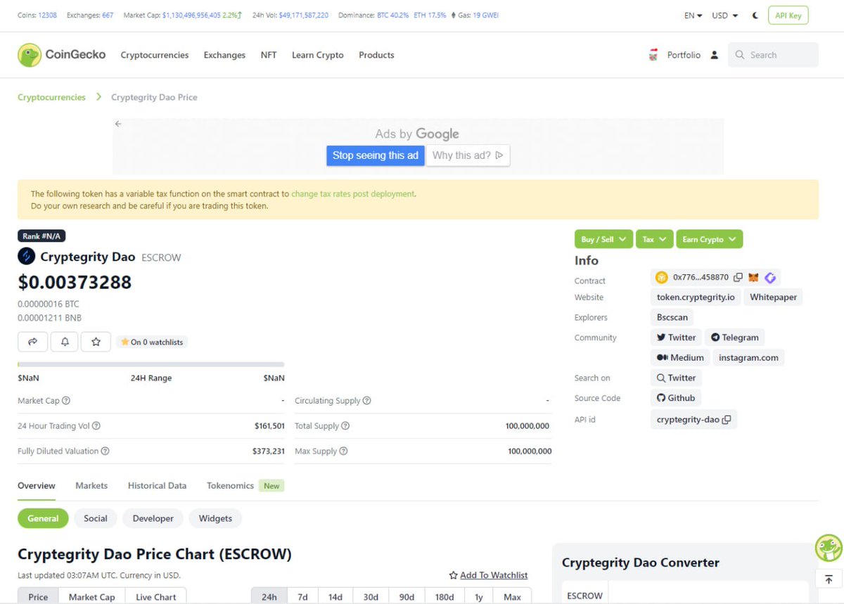Cryptegrity (@cryptegrityapp) on Twitter photo <a href="/CryptegrityApp/">Cryptegrity</a> $ESCROW token has been listed on @CoinGecko! #BNB #DAO #PCS #CG #CoinGecko
coingecko.com/en/coins/crypt… <a href="/CryptegrityApp/">Cryptegrity</a> $ESCROW token has been listed on @CoinGecko! #BNB #DAO #PCS #CG #CoinGecko
coingecko.com/en/coins/crypt…