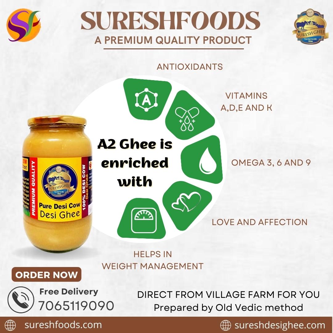 Suresh Ghee is prepared using the Vedic Bilona method of churning curd into butter. 100% AUTHENTIC & HEALTHY. DIRECT FROM VILLAGE FARM FOR YOU 
#desicowghee #a2ghee #PureCowGhee #bilonaghee #puredesighee