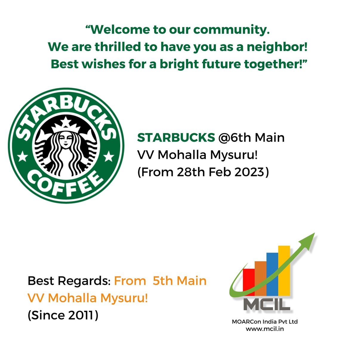 MoarconL's tweet photo. Starbucks coming soon to Mysuru!
#nammakarnataka #mcilmysore #starbuckscoffee #isimplifiedbymcil #socialmediamarketing #starbucksinmysore
#nammamysore #starbuckscups https://t.co/9wm5uu4Zs1