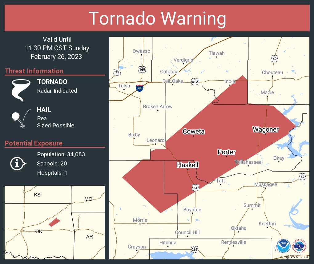 NWS Tulsa on Twitter "Tornado Warning including Coweta OK, Wagoner OK