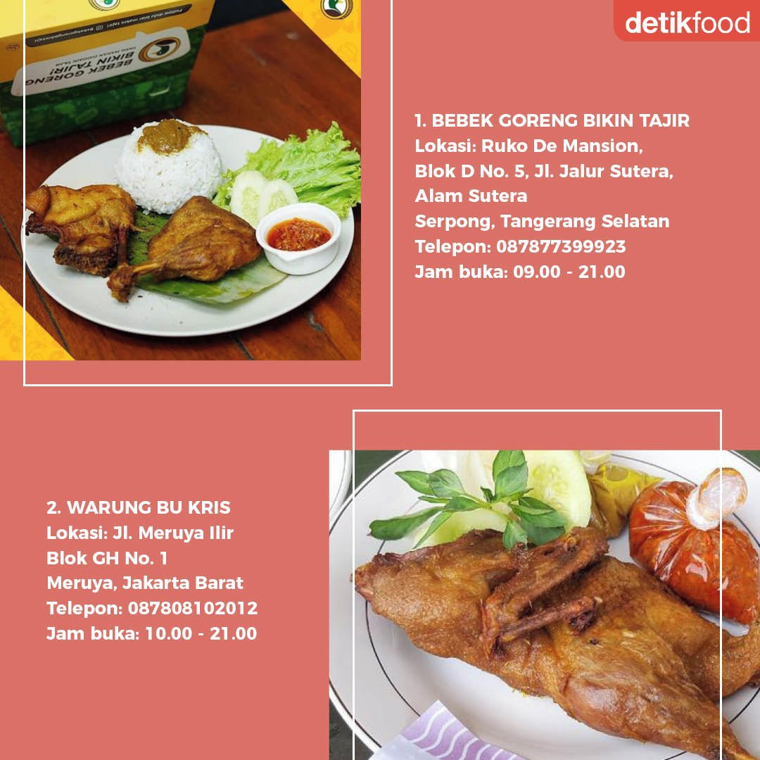 jakarta_food's tweet photo. detikfood: Selain gaya Madura, kuliner bebek goreng juga ada yang diracik dengan gaya Surabaya, Jawa Timur loh!
Di 5 tempat ini kamu bisa menikmati bebek goreng Surabaya nih! Yuk kita simak!
#RekomendasiKuliner #BebekGoreng #KulinerBebek #Rekom… https://t.co/U9YNXLj3GQ