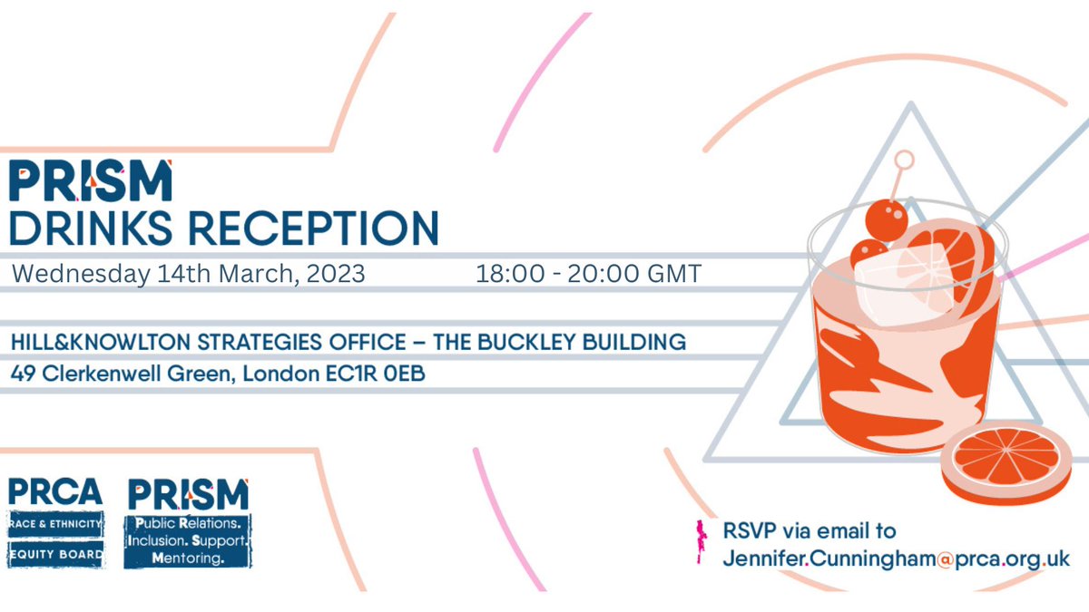 PRCA (@prca_hq) on Twitter photo Come to <a href="/PRCA_REEB/">Race and Ethnicity Equity Board (REEB)</a>'s first-ever face-to-face event in London for a fun and educational evening on how the PRISM mentoring scheme can help your career.
More info: ow.ly/kpGx50MYbLo Come to <a href="/PRCA_REEB/">Race and Ethnicity Equity Board (REEB)</a>'s first-ever face-to-face event in London for a fun and educational evening on how the PRISM mentoring scheme can help your career.
More info: ow.ly/kpGx50MYbLo