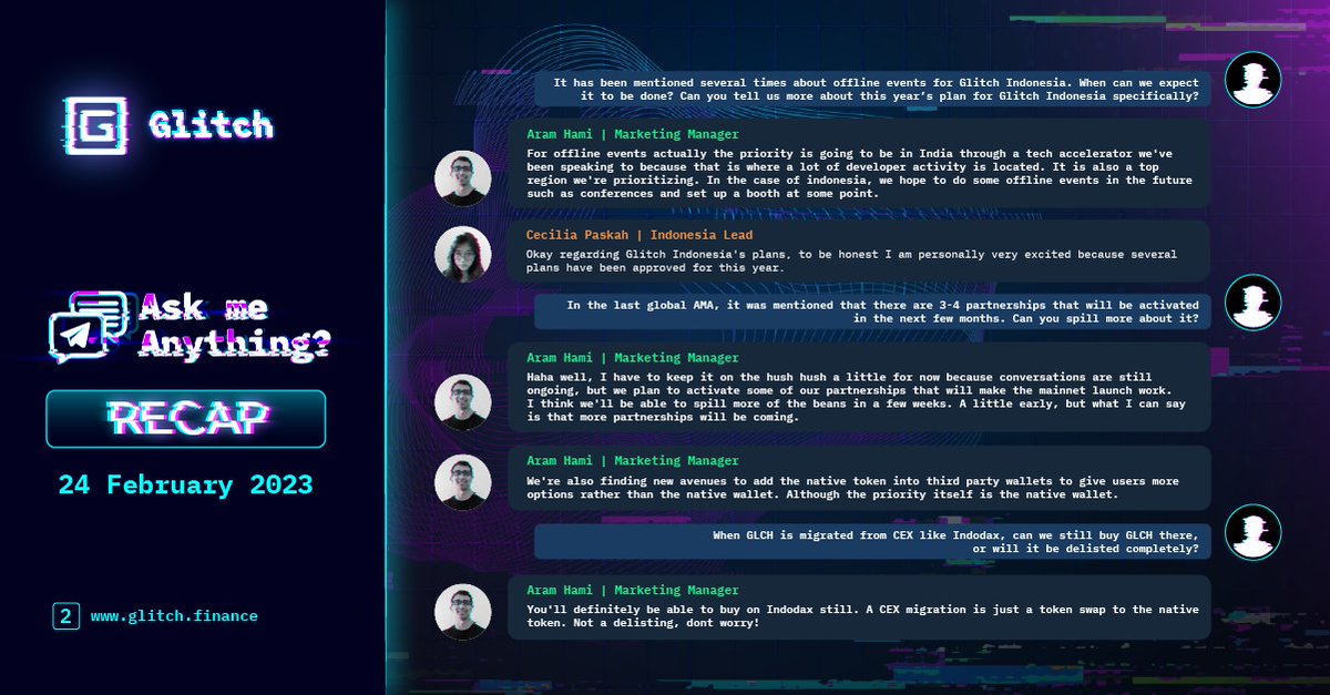 GlitchProtocol's tweet image. Glitch Indonesia #AMA Recap - February 24th @GlitchIndonesia

Below are the highlights of the session, translated into English.

$GLCH #DeFi #AMA