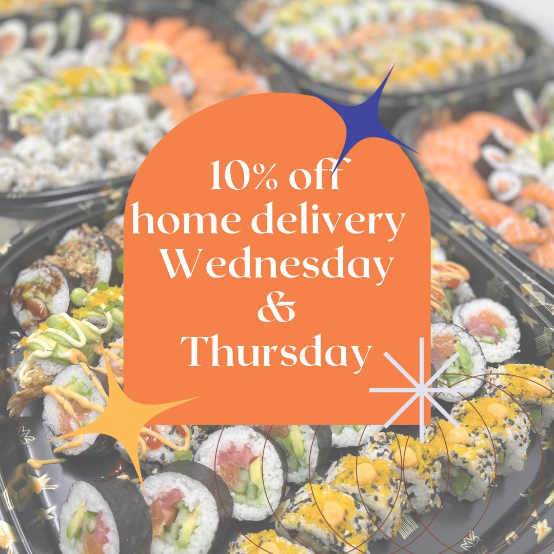 10% off home delivery and collection orders this Wednesday &amp; thuraday 🍣 

Use code “TREATYOURSELF10’ at checkout to enjoy!

minato-sushi.co.uk 

#minatosushi #sushi #edinburgh #eastlothian #discount