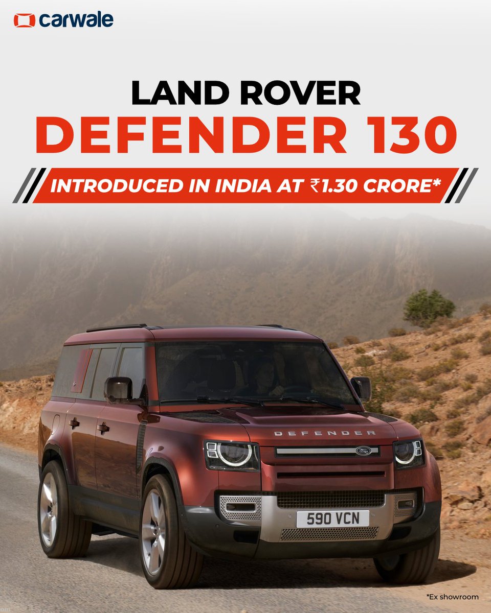 CarWale's tweet image. #LandRover has revealed the prices of the #Defender130 variants, with prices in India starting at Rs 1.31 crore. The longest iteration of the #SUV is available in 2  variants - HSE and X across 2 powertrain options.
Learn more: bit.ly/3xXDaPS
#CWLaunch