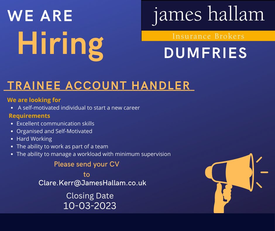 We are hiring!

We are looking for a Trainee to join our growing team.
Please send your CV to Clare.Kerr@JamesHallam.co.uk
#Jobvacancy #Brokerofchoice