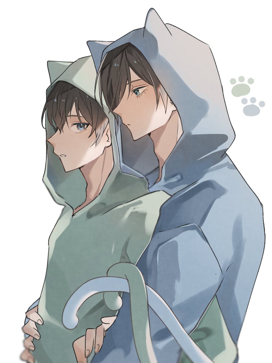 multiple boys animal hood male focus hood 2boys cat hood blue eyes  illustration images