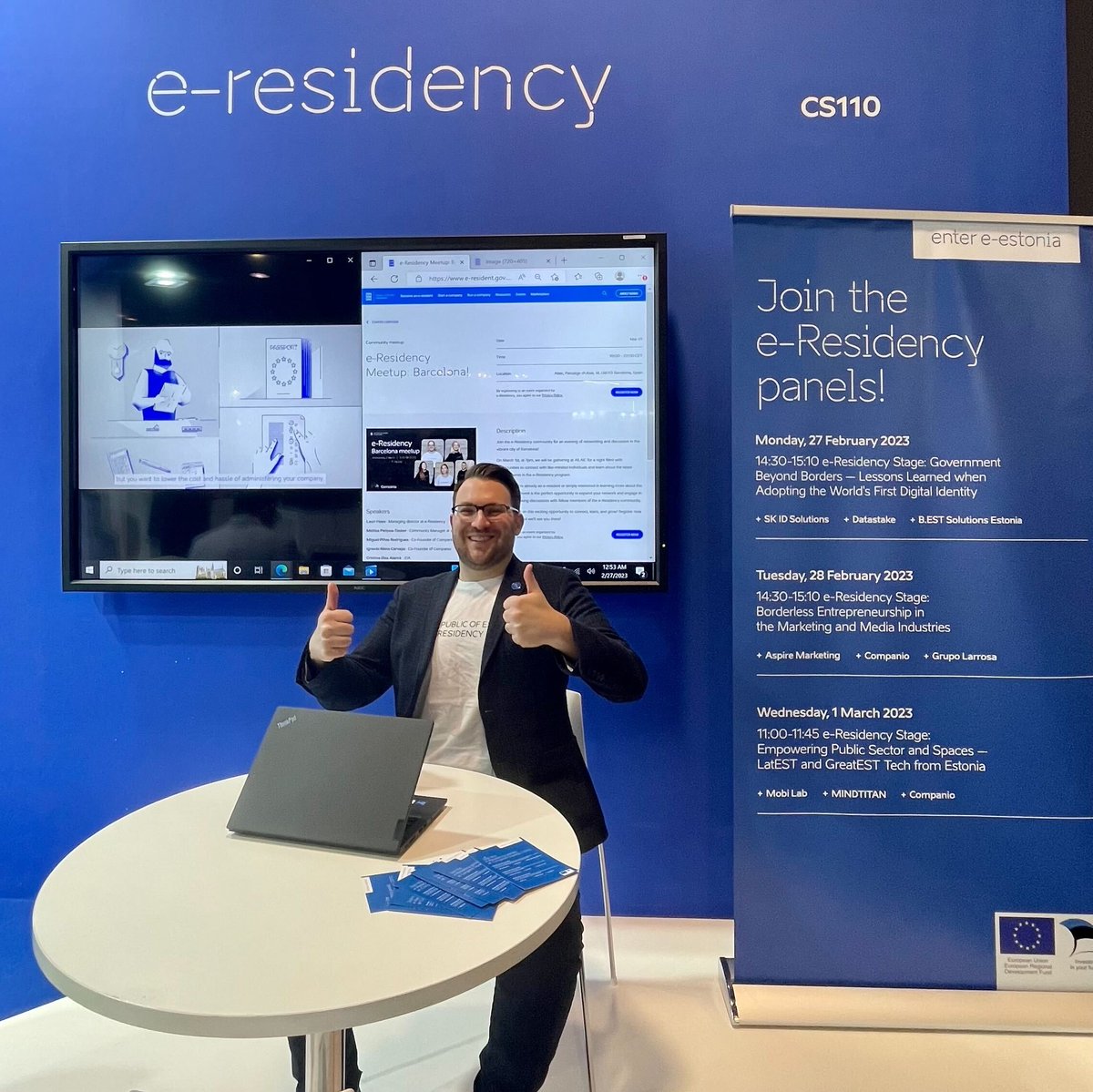 e_Residents's tweet photo. #MWC23, #Estonia has arrived! 🇪🇪📍

Everyone who wants to make their business truly borderless and #digital – meet us at stand CS110! Today at 2:30pm the first #eResidency panel is also taking place, don't miss it! https://t.co/IQdRgzb3hR