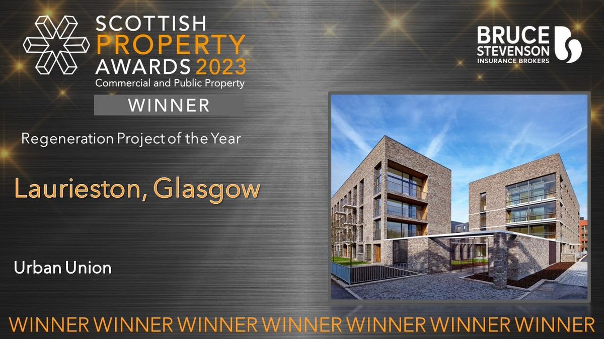 JamieHowden_'s tweet photo. Congratulations to @urbanunionltd for winning the Regeneration Project of the Year at the @scotpropawards on Thursday. The award winning developer picked up the accolade for their fantastic Laurieston development. Well done to all involved🏆 @BruceStevenson_ #scotpropawards23 https://t.co/oh9xsJm8Fo