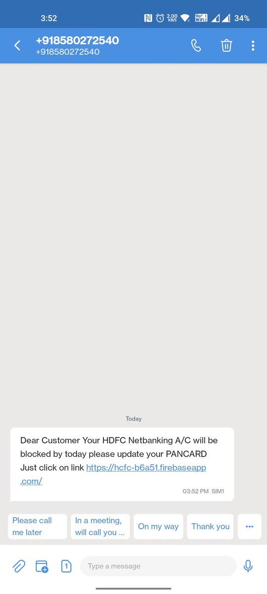 andystorrisch's tweet photo. @HDFC_Bank @HDFCBank_Cares @MahaCyber1

Got sms from this number for updating the pan number. The link takes you to the login page which looks like hdfc where customer id password and mobile is asked. Feeling sorry for the people who are falling into such a trap scam. https://t.co/JWKRBYtO8S