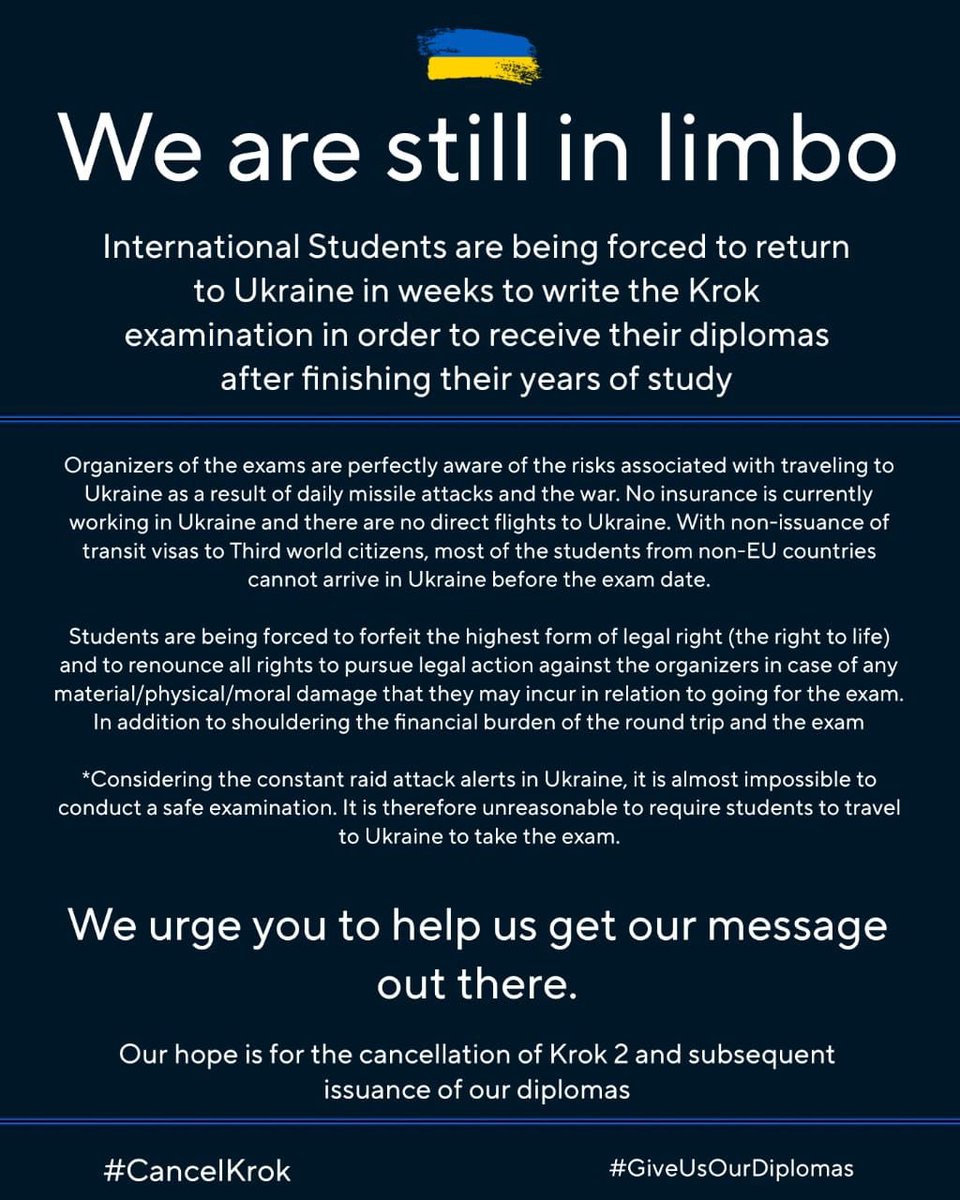 #warinukraine #cancelkrok #GiveUsOurDiplomas @olena_zelenska @USAmbKyiv @Dmytro_Kuleba @kyivpost.official @BBCNews @dw_Deutscheleren @humanrihhtswatch @WorldOfAfricaTV @unitednation @bbcnews @bbcafrica @bbc_ua @BBCBreakfast