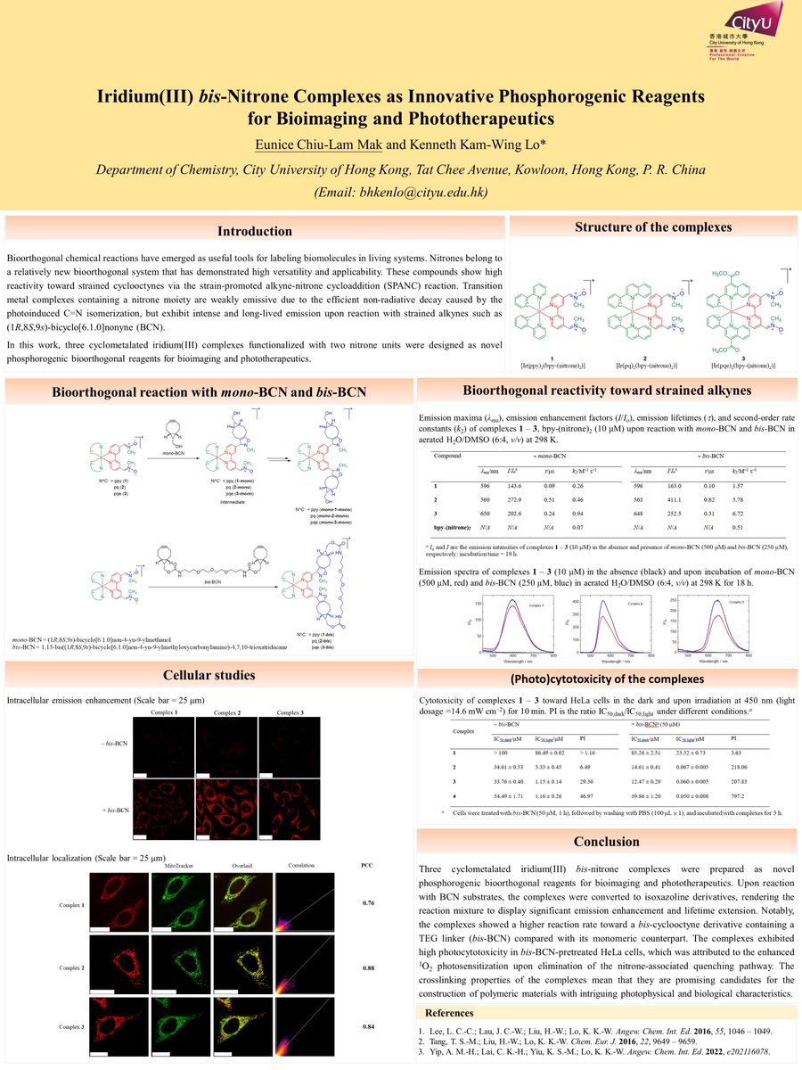 EuniELF's tweet photo. 2023 #RSCPoster Twitter Conference #RSCChemBio #RSCInorg
Iridium(III) bis-Nitrone Complexes as Innovative Phosphorogenic Reagents for Bioimaging and Phototherapeutics https://t.co/D67YortakM