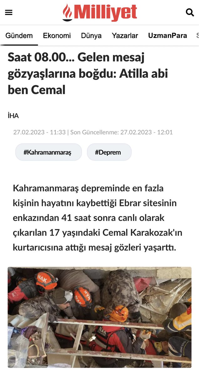 nak_sar's tweet photo. Sabah 08.00’de 17 yaşındaki Cemal Karakozak’tan ekip üyemiz Atilla Gümüş’e gelen o umut mesajı. 🙏🏻 https://t.co/z9ZdflCEym