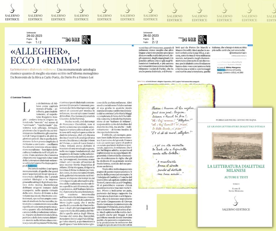 Questa è stata una domenica importante per la nostra Letteratura dialettale milanese: ne parla Vermondo Brugnatelli su Alias - <a href="/ilmanifesto/">il manifesto</a> e Lorenzo Tomasin sulla Domenica del @ilsole_24ore 📰🗞
<a href="/pdepromozione/">PDE</a>