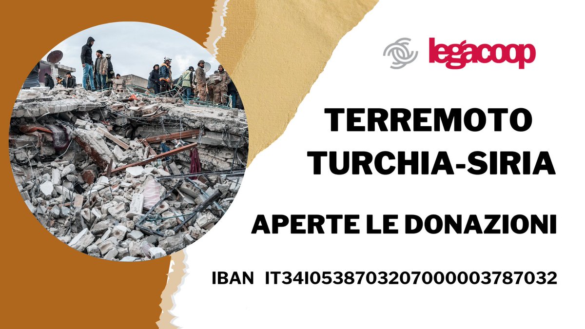 LegacoopN's tweet photo. #Terremoto #Turchia #Siria
✅Attivo conto corrente #Legacoop per la raccolta fondi a favore delle popolazioni colpite
🤝In partnership con #Orkoop Unione cooperative forestali turche e @WeWorldGlobal
Versa il tuo contributo⤵️
IT34I0538703207000003787032
https://t.co/ThODXSO3Cu https://t.co/ISHNzx1m4b