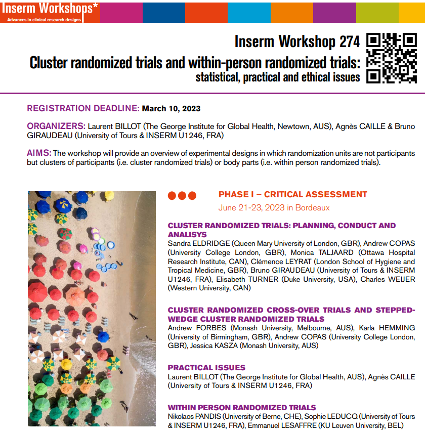 A few more days (until March 10) to register for the <a href="/Inserm/">Inserm</a> workshop on Cluster randomised trials. Bringing together the world experts in beautiful #Bordeaux  June 21-23. #RCT #clustertrials #clinicaltrials #biostatistics 
For details and to register: ateliersinserm.dakini-pco.com/en/